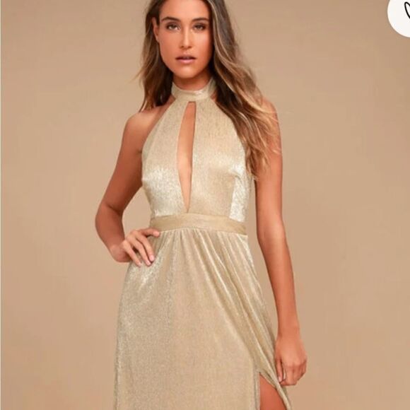 NWTLulus Metallic Halter Gown in Gold Size xs - Picture 1 of 9